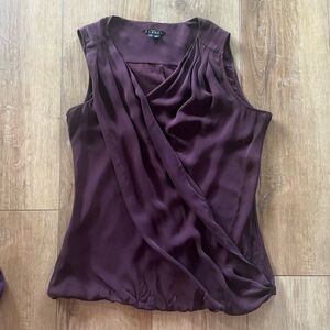 Theory 100% Silk Deep Purple Draped Crossover Sleeveless Blouse Top Large